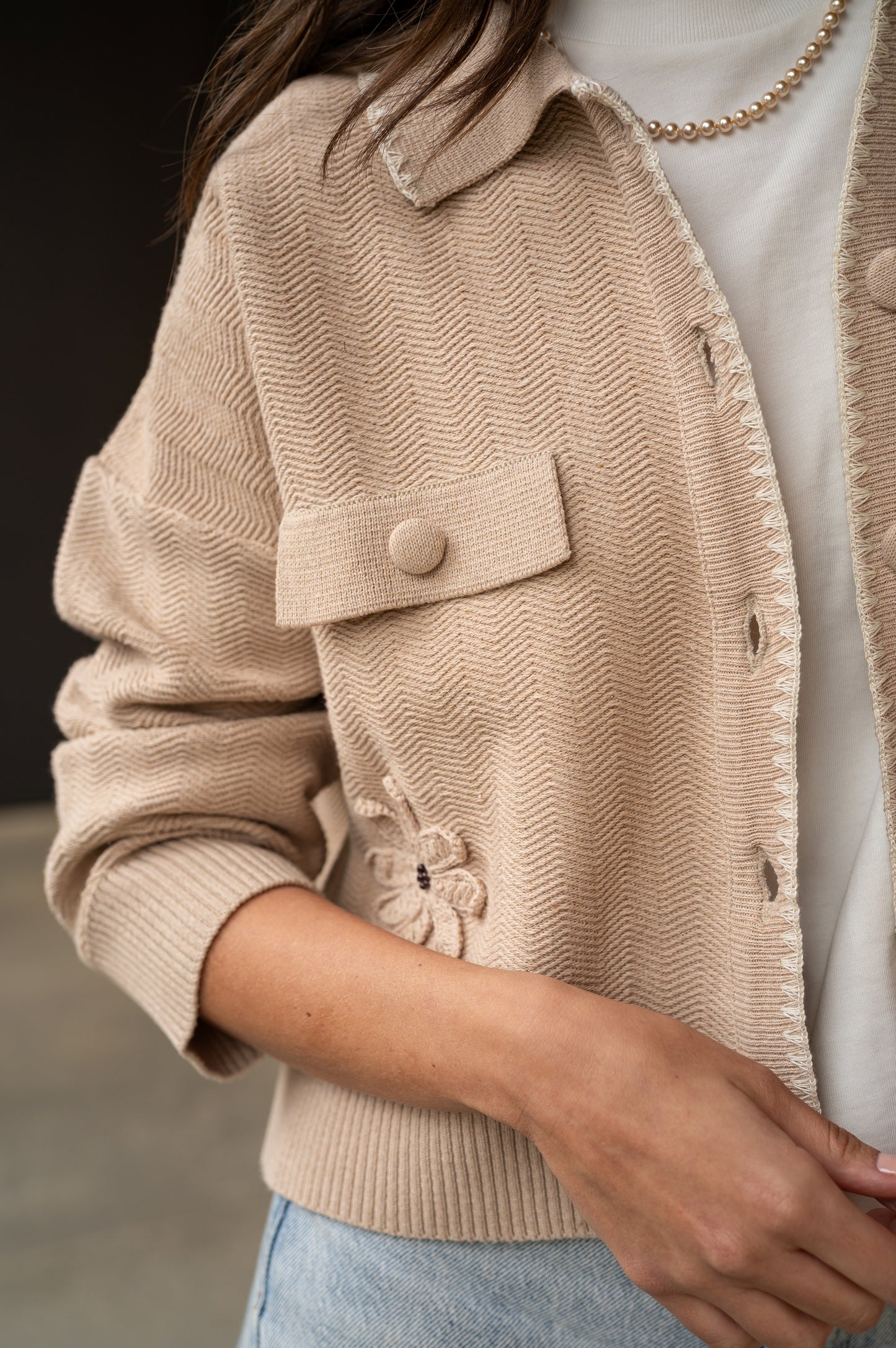 Cardigan Flor Granate Beige