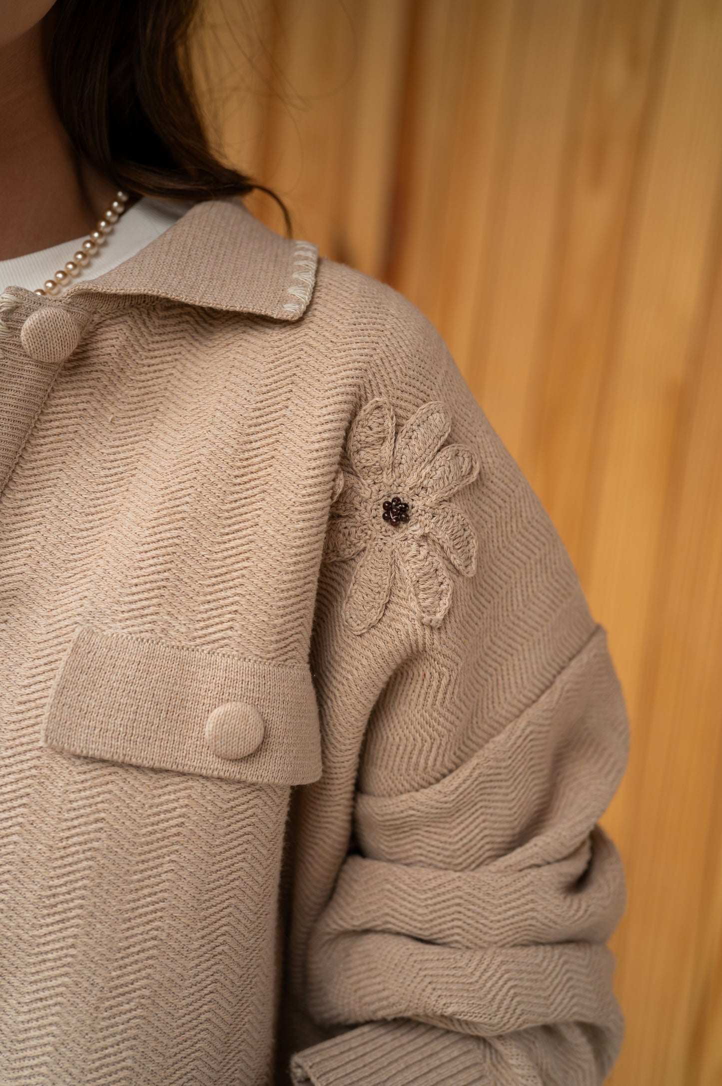 Cardigan Flor Granate Beige
