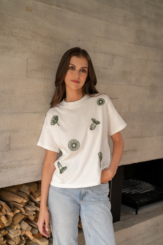 Camiseta Ágata Marfil y Verde
