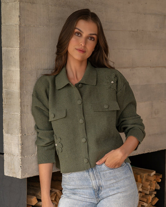 Cardigan Flor Granate Verde oliva