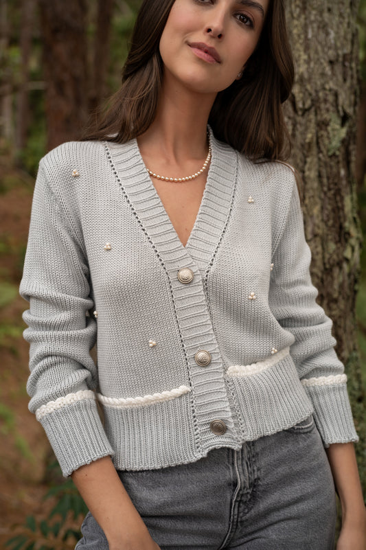 Cardigan Granate Gris